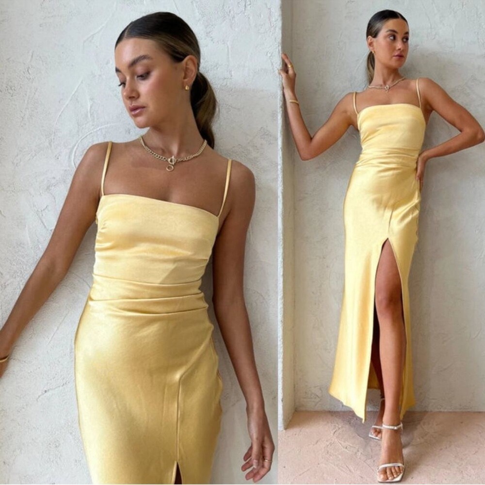 Bec & Bridge Yellow Satin Slip Maxi Dress